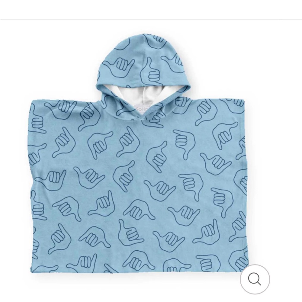Blue Hooded Poncho with Hand Gesture Design